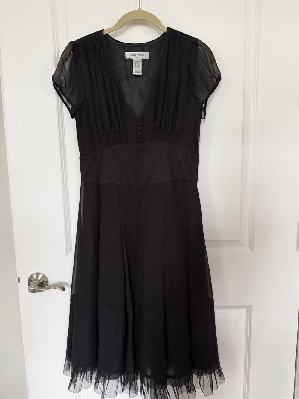 Nine West Black Midi Dress with Sheer Cap Sleeves